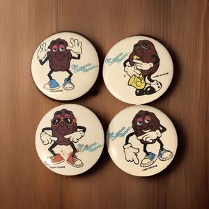 The California Raisins 1-1/2” Pin Back Button-Up Co. Applause 4 Piece Lot